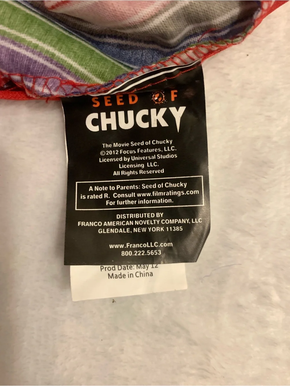 Kids Chucky Striped Multicolor Shirt with Navy Overalls Halloween Costume